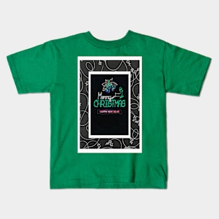 Chalkboard Holly Neon Christmas Kids T-Shirt